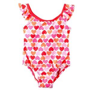 Carter's Toddler Girls Swimdress Swimsuit Pink Hearts UPF 50+ Lined Swim…